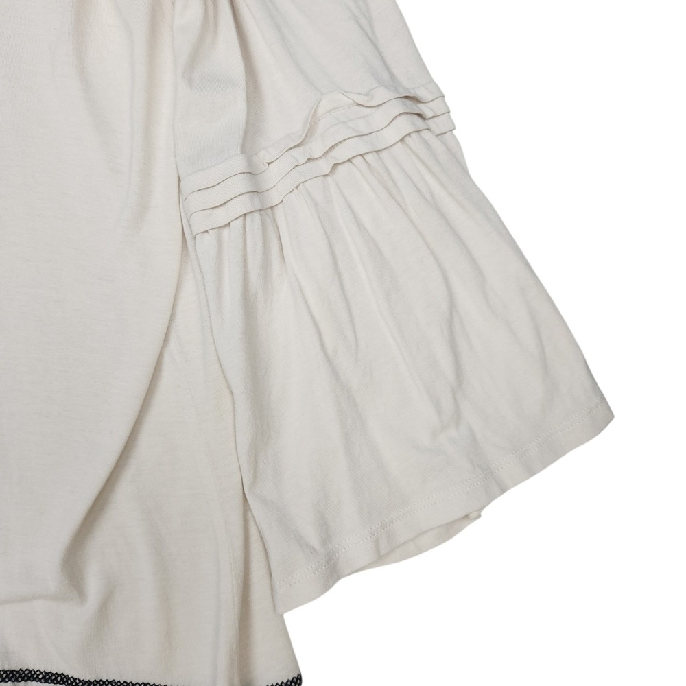 J Jill Embroidered Peasant Boho Cream Tunic Blouse L Tall Bell Flounce Sleeve - Picture 5 of 8